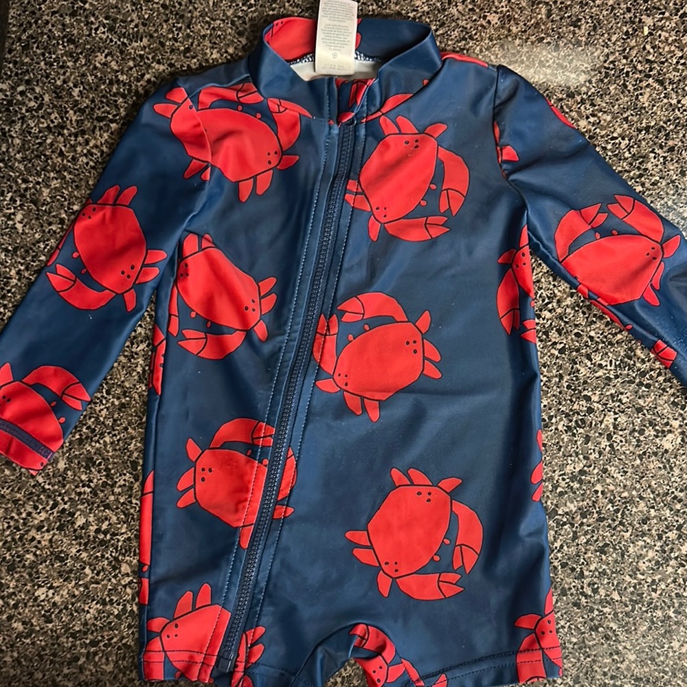 Kids Swimwear with Crab Print - Blue and Red